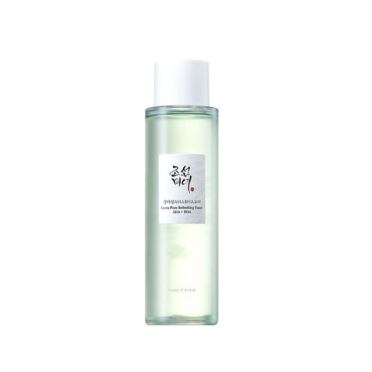 BEAUTY OF JOSEON Green Plum Refreshing Toner: AHA + BHA is a gentle exfoliating toner that helps smooth rough texture, brighten dull-looking skin, and keep pores feeling clean. Formulated with Prunus Mume Fruit Water, Glycolic Acid, and Salicylic Acid, it helps remove dead skin cells and excess buildup for a clearer, fresher complexion. Ginseng Root Extract and Rice Bran Water help nourish and hydrate the skin, leaving it feeling balanced, refreshed, and naturally radiant.