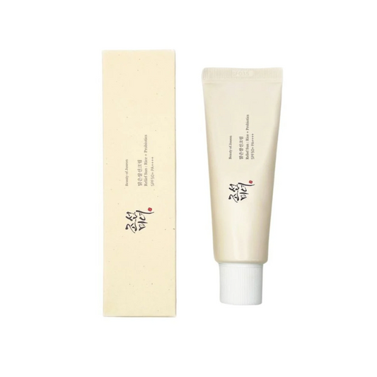 BEAUTY OF JOSEON Relief Sun Rice + Probiotics is a lightweight, moisturizing sunscreen featuring 30% Rice Extract to nourish and hydrate the skin. Enriched with probiotics and ferment extracts, including Lactobacillus/Rice Ferment, it supports a healthy skin barrier while providing broad-spectrum protection. This non-greasy formula with Niacinamide and Panax Ginseng Root Extract brightens and revitalizes the complexion, making it ideal for daily use on all skin types.