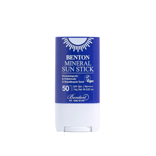 BENTON Mineral Sun Stick SPF50+ PA++++ delivers reliable sun protection in a convenient, mess-free stick format. Formulated with Titanium Dioxide, it provides broad-spectrum UV defense while being gentle on sensitive skin. Infused with Centella Asiatica Extract, Asiaticoside, and Madecassic Acid, this sun stick soothes and calms irritation. Hydrating ingredients like Sodium Hyaluronate and Hydrolyzed Hyaluronic Acid maintain moisture, leaving skin soft and supple. With Sunflower Seed Wax and Tocopherol (Vit