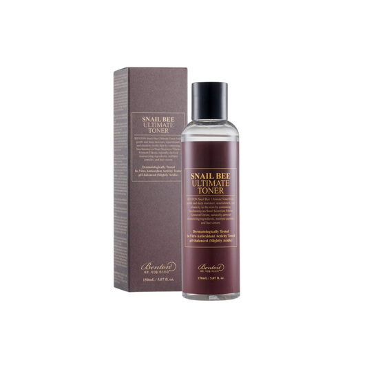 BENTON Snail Bee Ultimate Toner is a revitalizing toner that combines science-backed ingredients with gentle care to support healthier, more resilient skin. Featuring fermented Snail Secretion Filtrate, Bee Venom, and a blend of anti-aging peptides like Copper Tripeptide-1 and Palmitoyl Pentapeptide-4, it helps repair skin damage, improve elasticity, and reduce the appearance of fine lines. Niacinamide brightens the complexion, while Witch Hazel Water and Botanical Extracts soothe and balance the skin. Mult