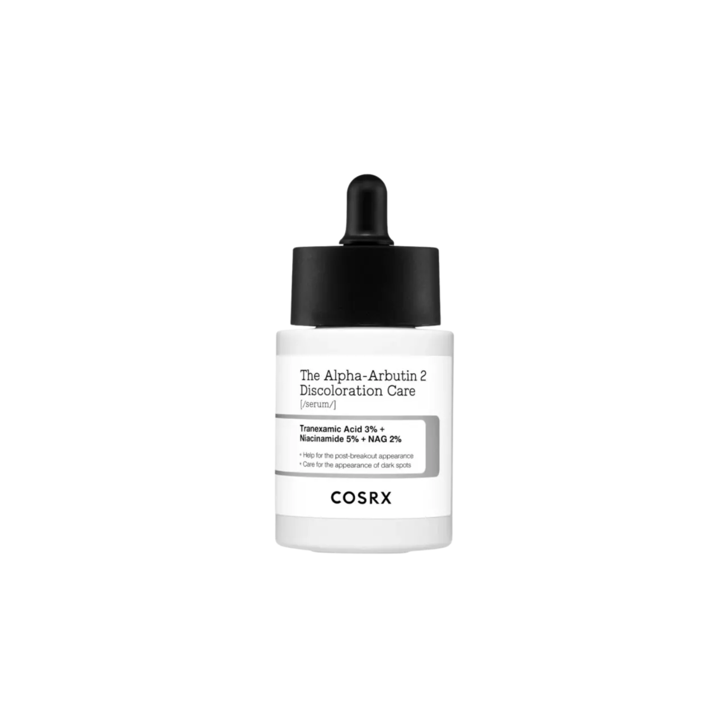 COSRX The Alpha-Arbutin 2 Discoloration Care Serum is a targeted brightening formula designed to fade dark spots and even skin tone. With 2% Alpha-Arbutin, Niacinamide, and Tranexamic Acid, it helps reduce pigmentation and boost radiance. Hyaluronic Acid and Panthenol deliver soothing hydration, while antioxidants like Ferulic Acid and Glutathione protect the skin. Perfect for achieving a clearer, brighter complexion.
