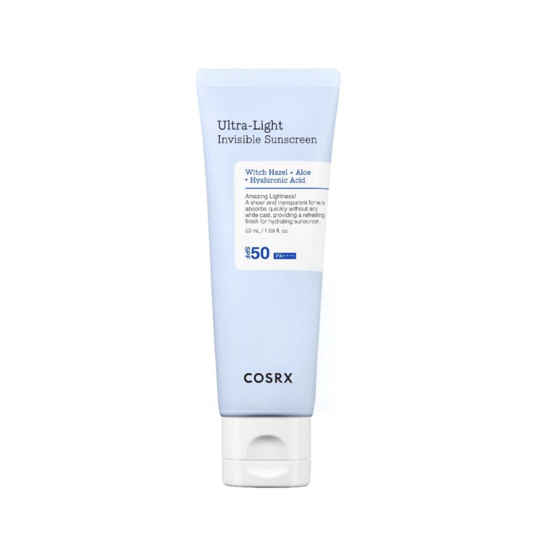 COSRX Ultra Light Invisible Sunscreen delivers powerful sun protection in a lightweight, non-greasy formula. Enriched with Aloe Barbadensis Leaf Water and Niacinamide, it soothes and brightens the skin while maintaining hydration. Sodium Hyaluronate and Allantoin provide additional moisture and calming benefits, ensuring skin stays soft and nourished throughout the day. Featuring advanced UV filters, this sunscreen offers broad-spectrum protection against harmful rays without leaving a white cast. Perfect f