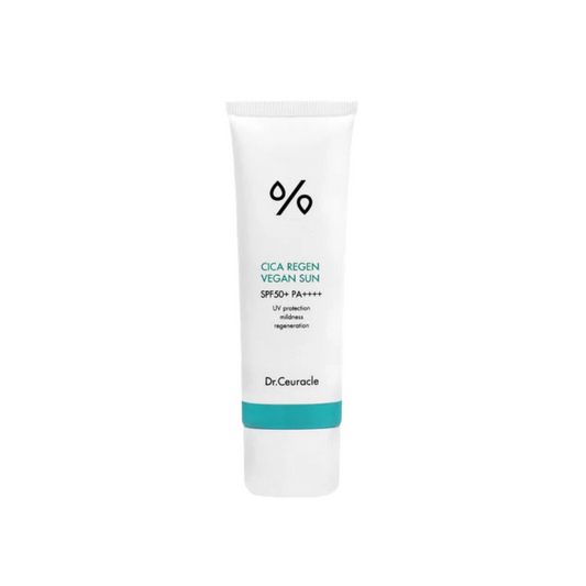 DR. CEURACLE Cica Regen Vegan Sun Cream offers gentle, vegan-friendly sun protection with SPF 50+ PA++++. Infused with Centella Asiatica Extract and its derivatives like Madecassoside and Asiaticoside, it soothes and calms sensitive or irritated skin. The addition of Niacinamide brightens the complexion, while Hibiscus Sabdariffa Flower Extract and Nelumbium Speciosum Flower Extract deliver hydration and antioxidant benefits. Lightweight yet nourishing, its formula includes Glycerin and Butylene Glycol for 