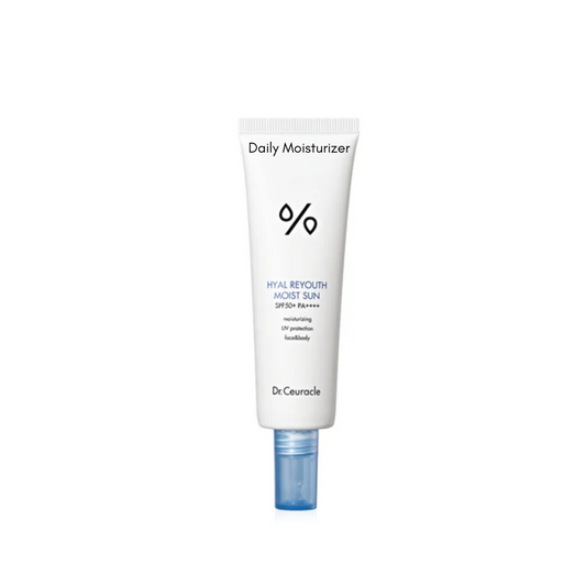 DR. CEURACLE Hyal Reyouth Moist Sun delivers intense hydration with its blend of hyaluronic acid derivatives, providing deep, long-lasting moisture for a plump and refreshed complexion. Infused with niacinamide and panthenol, it helps brighten the skin tone and support a healthy skin barrier. The lightweight, non-greasy texture absorbs seamlessly, leaving a smooth and radiant finish. Enriched with tocopherol and biosaccharide gum-1, this formula enhances skin resilience while keeping it calm and soothed thr