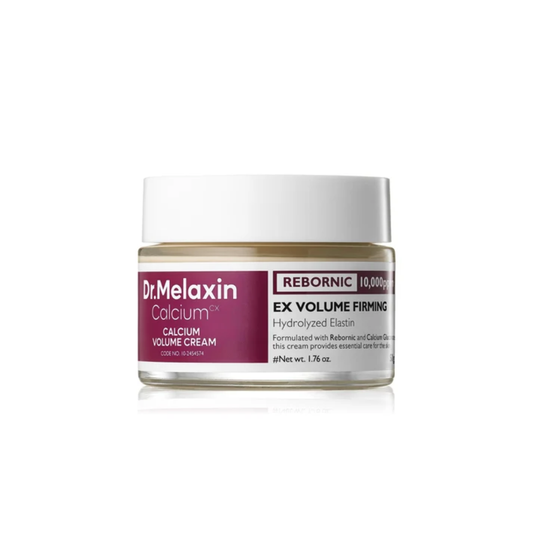 DR. MELAXIN Cemenrete Calcium Volume Cream is a rich Korean moisturizer designed to hydrate, smooth, and support firmer, more elastic-looking skin. Formulated with Calcium Gluconate, Magnesium Gluconate, Collagen Extract, Hydrolyzed Elastin, Niacinamide, Adenosine, Hyaluronic Acid, Shea Butter, Macadamia Seed Oil, Olive Oil, Coconut Oil, and Tremella Mushroom Extract, it helps soften dryness, improve the look of fine lines, and leave skin plump and nourished. Best for: dry, dull, mature, aging, and elastici