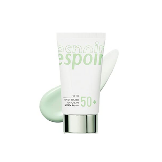 ESPOIR Water Splash Sun Cream Fresh SPF50+ PA+++ delivers a burst of hydration with a refreshing finish. Enriched with Camellia Sinensis Leaf Water and Aloe Flower Extract, it soothes and nourishes skin while offering high sun protection. Lightweight and fast-absorbing, it’s perfect for daily use, leaving skin soft, non-sticky, and protected.