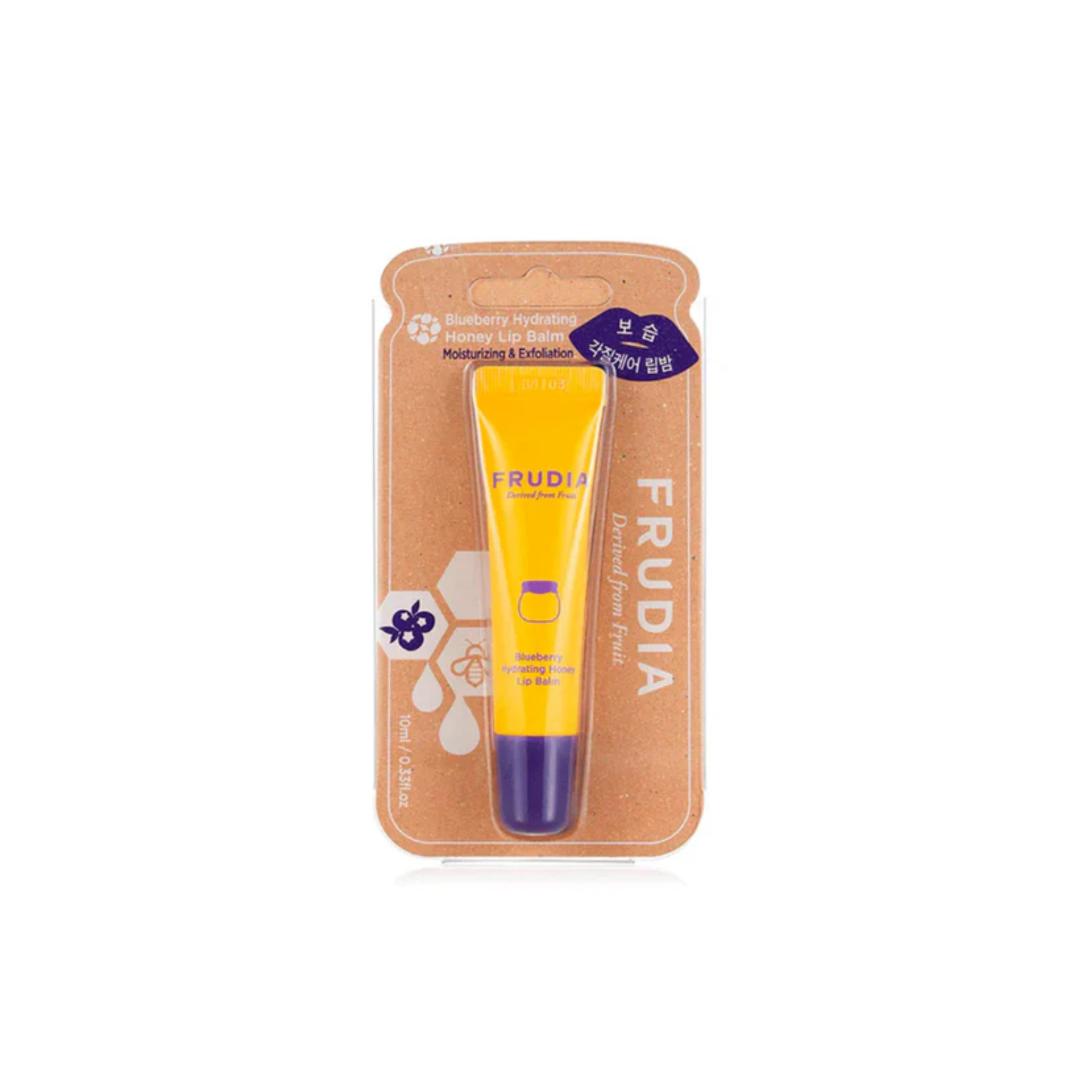 FRUDIA Blueberry Hydrating Honey Lip Balm Tube is a nourishing lip balm designed to soften, comfort, and protect dry or chapped lips. Formulated with Blueberry Fruit Extract, Honey Extract, Panthenol, Hydrolyzed Collagen, and moisturizing oils such as Apricot Kernel Oil, Grape Seed Oil, Mango Seed Oil, and Pomegranate Seed Oil, it helps replenish moisture and leave lips feeling smooth and supple. The rich balm texture creates a protective layer to help lock in hydration throughout the day.