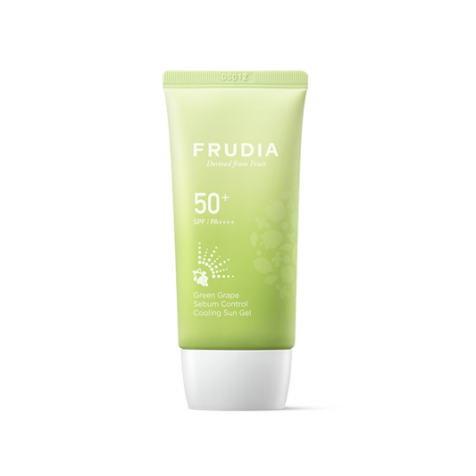 FRUDIA Green Grape Sebum Control Sun Gel SPF50+ PA++++ combines effective sun protection with oil control for a shine-free finish. Infused with Green Grape Extract and Niacinamide, it minimizes excess sebum and brightens the skin. The lightweight gel texture absorbs quickly without leaving a sticky residue, while ingredients like Hyaluronic Acid and Grapeseed Oil provide hydration and nourishment. Perfect for oily and combination skin types, this sun gel keeps your skin fresh, matte, and protected all day.