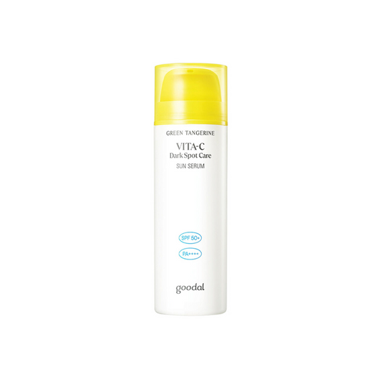 GOODAL Green Tangerine Vita C Dark Spot Care Sun Serum combines powerful sun protection with brightening care. Infused with Tangerine Extract and Niacinamide, it targets dark spots and uneven skin tone while shielding against UV rays. Ascorbyl Glucoside and Arbutin provide additional brightening benefits, promoting a radiant complexion. It ensures broad-spectrum UV protection, and soothing ingredients like Allantoin and Dipotassium Glycyrrhizate calm and hydrate the skin. Lightweight and non-sticky, this se
