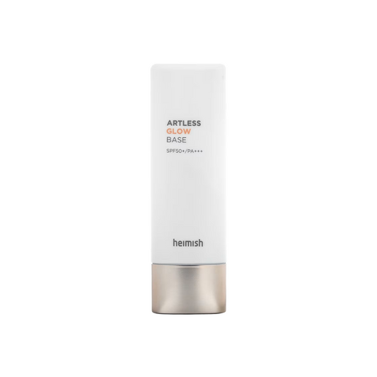 HEIMISH Artless Glow Base is a multi-functional primer with SPF50+ PA+++, delivering sun protection, hydration, and a radiant glow. Formulated with Niacinamide to brighten and smooth skin, it also features Rosa Canina Fruit Extract and Thyme Leaf Extract to nourish and calm. Lightweight and blendable, it creates a luminous base, making it perfect for makeup or a natural, glowing look.