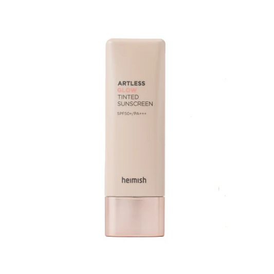 HEIMISH Artless Glow Tinted Sunscreen Shine Beige combines sun protection with a radiant tint for a flawless finish. Featuring SPF 50+ PA+++, this lightweight formula shields your skin from harmful UV rays while enhancing your complexion with a natural glow. Infused with Niacinamide, Pearl Extract, and Rosa Canina Fruit Extract, it brightens and hydrates the skin. The addition of Thyme, Peppermint, and Oregano Leaf Extracts provides soothing and antioxidant benefits. Ideal for daily use, this tinted sunscre