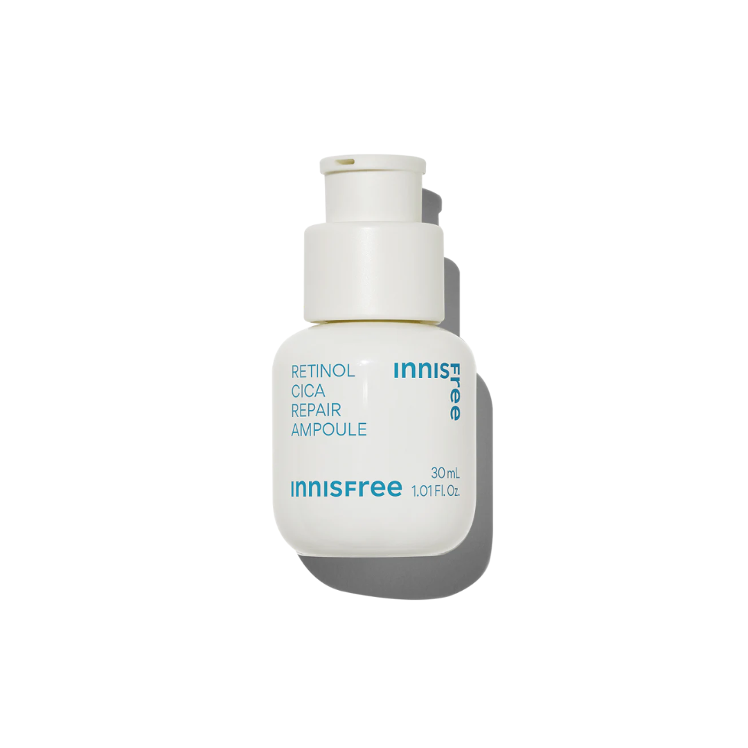 INNISFREE Retinol Cica Repair Ampoule blends Retinol with calming ingredients like Asiaticoside and Madecassic Acid to address fine lines, uneven texture, and blemishes. Enhanced with Niacinamide for brightening and fortified with Ceramide and Cholesterol to support barrier repair, this ampoule provides deep hydration and aids in skin recovery. With additional Hyaluronic Acid, Beta-Glucan, and Vitamin E, it helps soothe irritation, promoting a smoother, clearer complexion. Perfect for those aiming to refine