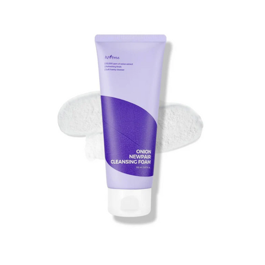 ISNTREE Onion Newpair Cleansing Foam is a gentle yet effective facial cleanser that removes impurities while caring for troubled skin. Formulated with Onion Bulb Extract, Tranexamic Acid, and Sodium Ascorbyl Phosphate, it helps brighten uneven tone and reduce post-acne marks. Enriched with Panthenol, Allantoin, and Houttuynia Cordata Extract, it soothes and hydrates the skin while maintaining a healthy barrier. The soft, creamy foam leaves the complexion fresh, clear, and comfortable without dryness.