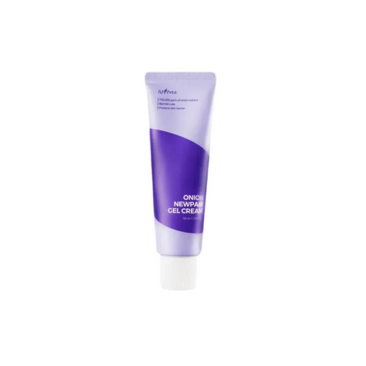 ISNTREE Onion Newpair Gel Cream is a lightweight gel moisturizer that helps fade blemishes and restore a healthy, even complexion. Formulated with Onion Bulb Extract, Niacinamide, and Tranexamic Acid, it targets post-acne marks and uneven skin tone while Hyaluronic Acid, Panthenol, and Allantoin provide soothing hydration. With added Centella and Houttuynia Extracts, this refreshing cream calms irritation, strengthens the skin barrier, and leaves skin smooth, bright, and balanced.