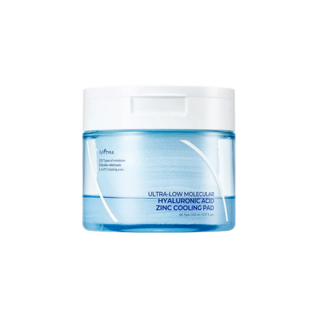 ISNTREE Ultra-Low Molecular Hyaluronic Acid Zinc Cooling Pad is a soothing toner pad that hydrates, cools, and refreshes the skin. Infused with multiple types of Hyaluronic Acid and Zinc PCA, it delivers deep moisture while helping to balance excess oil and calm irritation. Enriched with Panthenol, Allantoin, and Centella Asiatica Extract, these soft pads provide instant relief to tired or overheated skin, leaving it smooth, refreshed, and comfortably hydrated.