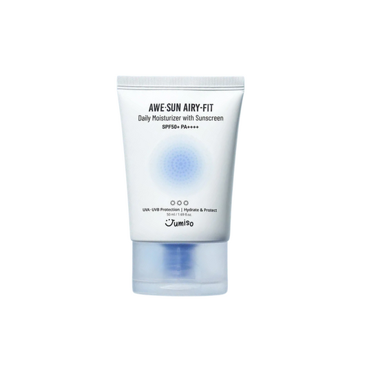 JUMISO Awe-Sun Airy-Fit Daily Moisturizer With Sunscreen offers SPF 50+ PA++++ protection in a lightweight, hydrating formula. Infused with Bambusa Arundinacea Stem Extract, Niacinamide, and Tocopherol, it hydrates, brightens, and protects the skin from harmful UV rays and environmental stressors. The airy, non-sticky texture absorbs easily, leaving the skin smooth and moisturized without a heavy residue. Perfect for daily use, this sunscreen doubles as a moisturizer, making it a convenient choice for all s