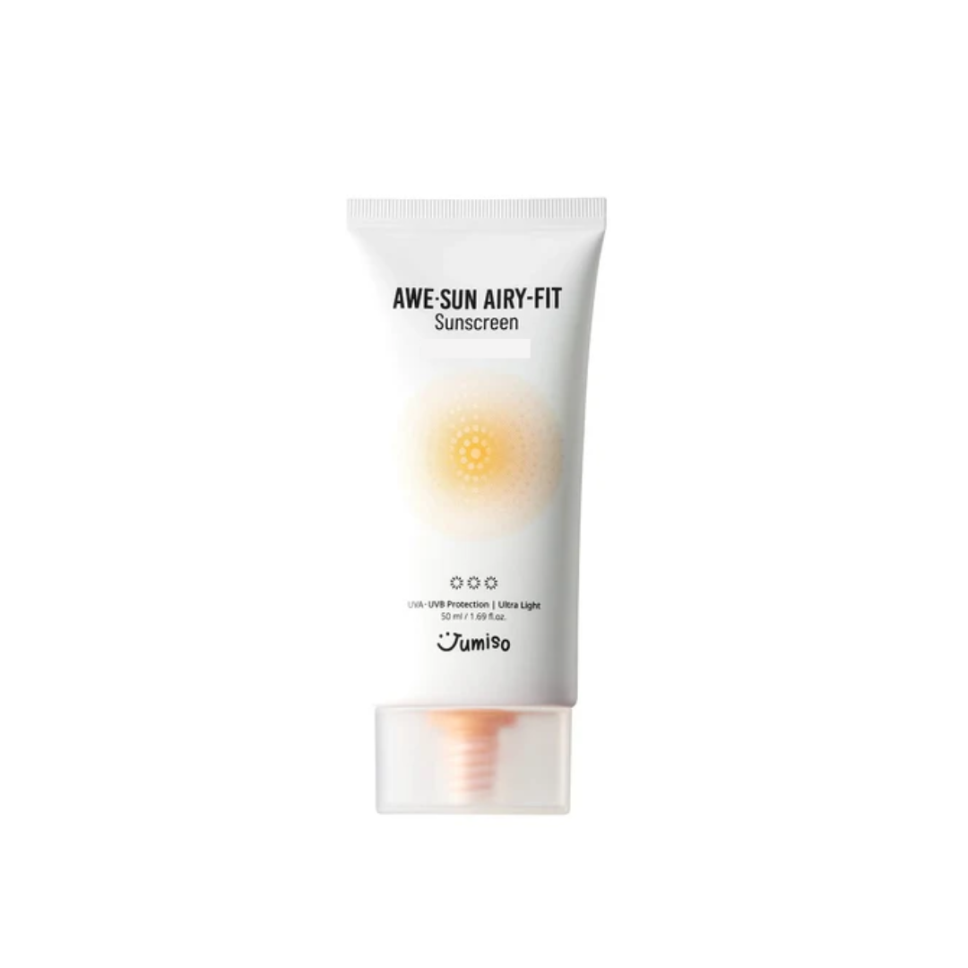 JUMISO Awe-Sun Airy-Fit Sunscreen is a lightweight and breathable formula designed to protect and nourish your skin. Enriched with bamboo extract, Niacinamide, and Panthenol, it soothes and brightens while providing deep hydration. Infused with Sodium Hyaluronate and Sunflower Seed Oil, this sunscreen supports a healthy skin barrier and leaves your skin feeling soft, smooth, and refreshed. Perfect for daily use, it ensures a comfortable, non-greasy finish.