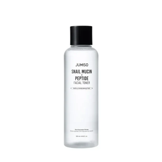 JUMISO Snail Mucin + Peptide Facial Toner is a repairing facial toner designed to hydrate, smooth, and support skin elasticity. Formulated with Snail Secretion Filtrate and multiple Peptides, it helps improve skin texture while soothing and strengthening the skin barrier. The lightweight formula delivers moisture and leaves skin feeling plump, balanced, and refreshed.