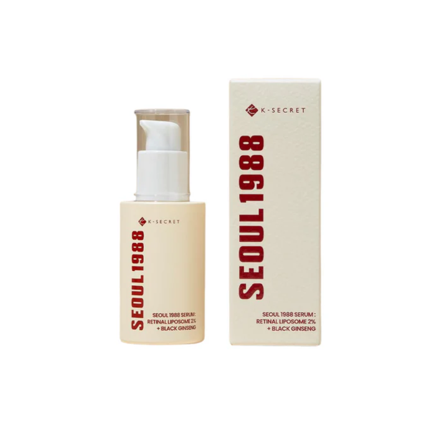 KSECRET SEOUL 1988 Serum: Retinal Liposome 2% + Black Ginseng is an advanced anti-aging serum that revitalizes and firms the skin. Powered by 2% Retinal Liposome and Black Ginseng Extract, it boosts collagen production, improves elasticity, and smooths fine lines. Enriched with Niacinamide, Bakuchiol, and Peptides, this serum enhances radiance and supports skin renewal while keeping it hydrated and balanced. Ideal for dull or mature skin, it promotes a youthful, radiant complexion with every use.