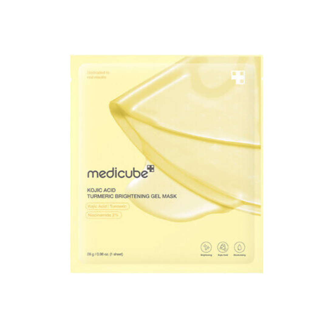MEDICUBE Kojic Acid Turmeric Brightening Gel Mask is a wash-off gel mask that helps improve dullness and uneven skin tone. Infused with Kojic Acid, Turmeric Extract, and Niacinamide, it gently brightens and soothes the skin. Added Retinol, Collagen, and Ceramide NP support skin firmness and hydration, leaving your skin feeling fresh, radiant, and revitalized.