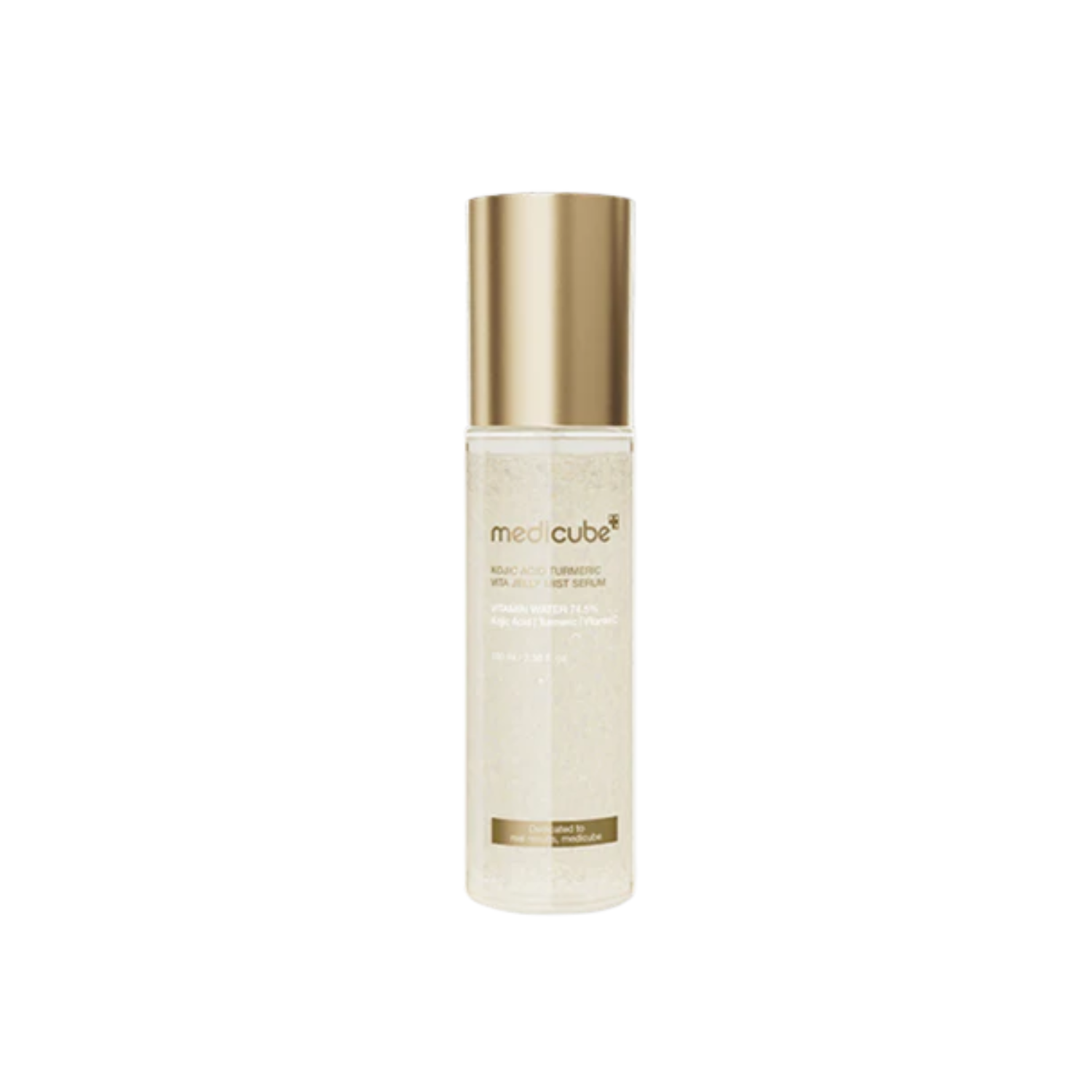MEDICUBE Kojic Acid Turmeric Vita Jelly Mist Serum is a lightweight mist-serum that helps brighten and hydrate the skin while delivering an instant refreshing boost. Formulated with Kojic Acid and Turmeric Root Extract, it supports a more even-looking skin tone and helps reduce dullness. Niacinamide and Vitamin C derivatives enhance radiance, while multiple types of Hyaluronic Acid keep skin comfortably moisturized. The jelly-like mist spreads evenly and absorbs quickly, making it easy to use anytime your s