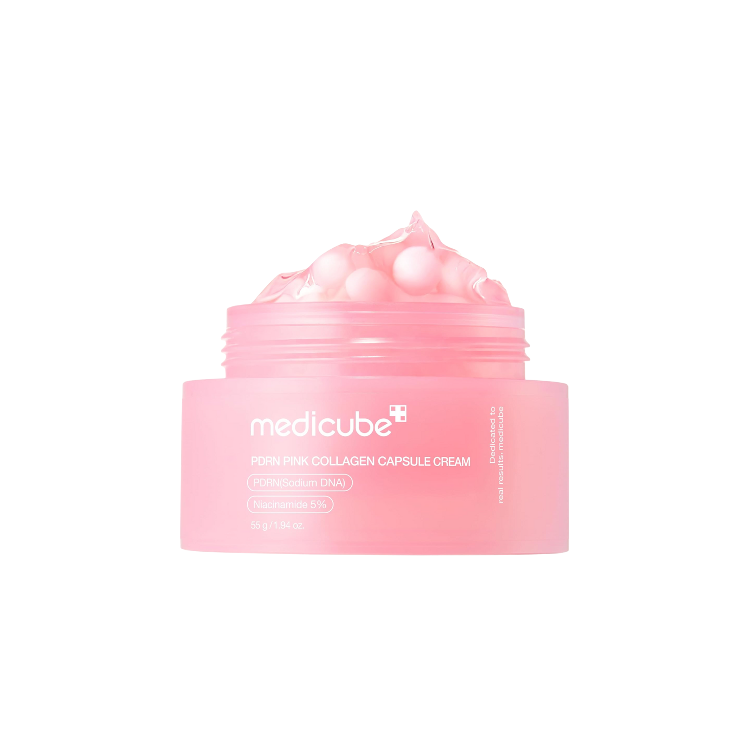 MEDICUBE PDRN Pink Collagen Capsule Cream is a deeply hydrating and firming moisturizer designed to support skin elasticity and overall skin health. Formulated with PDRN, Salmon Egg Extract, and multiple forms of Collagen, it helps improve the appearance of fine lines while giving skin a plump, bouncy feel. Niacinamide and Glutathione help brighten and even out skin tone, while Ceramide NP and Hyaluronic Acid strengthen the skin barrier and lock in moisture. The capsule cream texture melts into the skin, de