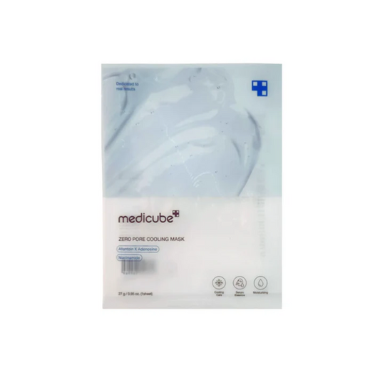 MEDICUBE Zero Pore Cooling Mask is a refreshing sheet mask that helps tighten and cool the skin while minimizing the appearance of pores. Infused with Niacinamide, Camphor, and Peptides, it soothes, hydrates, and leaves the skin feeling smooth and revitalized. Perfect for oily or congested skin.