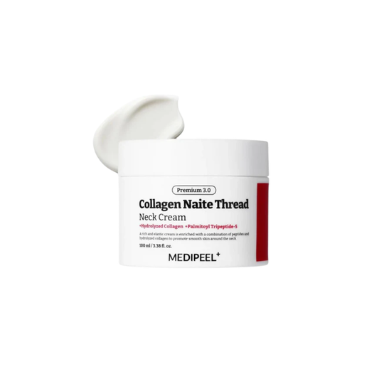MEDIPEEL Premium Collagen Naite Thread Neck Cream 3.0 is a nourishing neck treatment that helps support firmer-looking skin. Enriched with Collagen, Peptides, and moisturizing ingredients, it delivers targeted care to the neck area, helping skin look smoother, more supple, and well-hydrated with regular use.