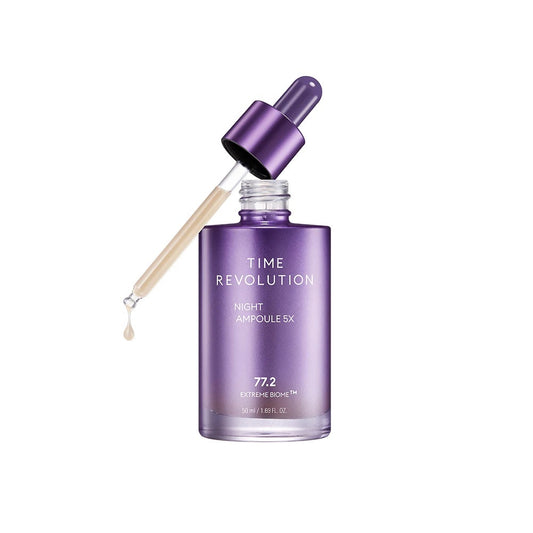 MISSHA Time Revolution Night Repair Ampoule 5X is an intensive anti-aging treatment designed to revitalize and strengthen the skin overnight. Powered by Bifida Ferment Lysate and enriched with Niacinamide, Squalane, and Panthenol, this advanced formula works to boost elasticity, improve skin tone, and support the skin’s natural repair process. A blend of antioxidant-rich ingredients like Blueberry, Carrot Root, and Cabbage Leaf Extract helps protect against environmental stress, while Ceramides and Hyaluron