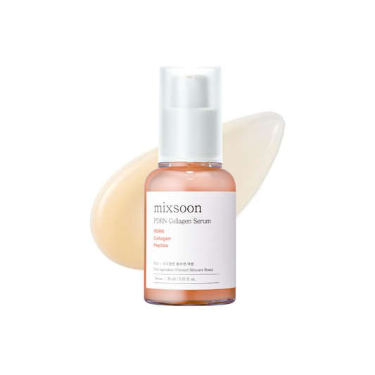 MIXSOON PDRN Collagen Serum is a nourishing firming serum designed to hydrate, smooth, and improve the look of skin elasticity. Formulated with plant-based PDRN, Collagen, Peptides, fermented rice bran, and ultra-low molecular Hyaluronic Acid, it helps support the skin barrier while leaving the complexion feeling soft, plump, and revitalized. The lightweight texture absorbs quickly, making it ideal for dull, dry, mature, and elasticity-concerned skin.