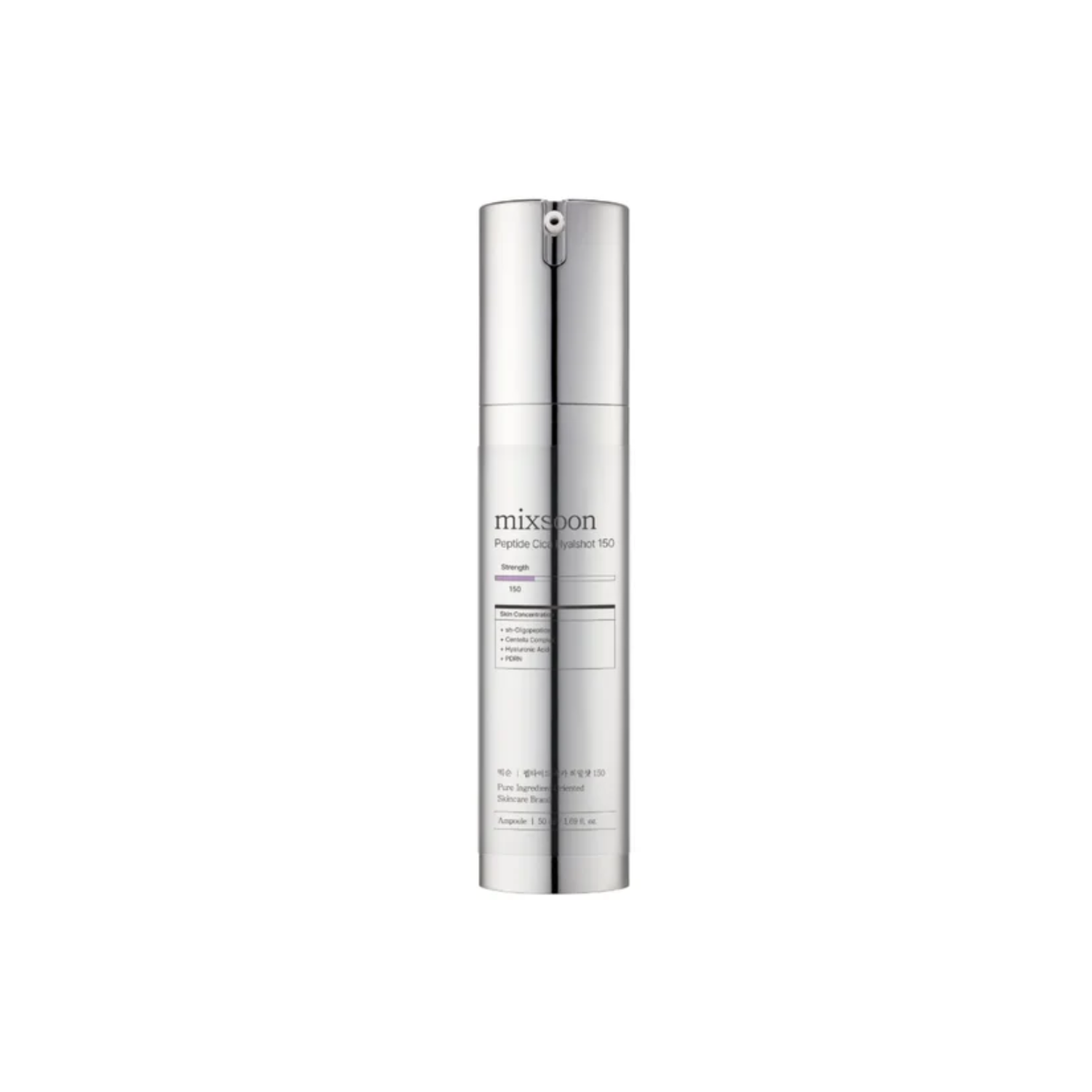 MIXSOON Peptide Cica Hyalshot 150 is a lightweight serum designed to calm, hydrate, and improve the look of firm, plump skin. Formulated with Centella Asiatica Complex, Peptides, PDRN, Niacinamide, and multiple forms of Hyaluronic Acid, it helps soothe sensitive skin, support the skin barrier, and brighten the complexion. The Hyaluronic Coating Spirule technology helps enhance absorption, leaving skin feeling smooth, refreshed, and deeply moisturized. Suitable for all skin types, especially sensitive, dehyd