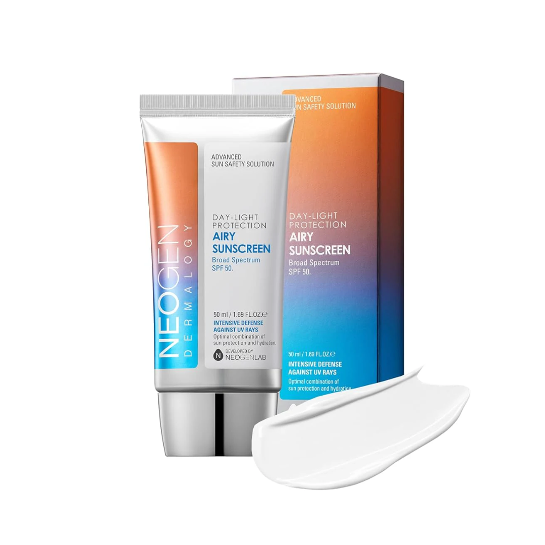 NEOGEN Day-Light Protection Airy Sunscreen delivers lightweight, non-greasy sun protection with SPF50 PA+++. Infused with Avocado Fruit Extract, Evening Primrose Flower Extract, and Raspberry Fruit Extract, it nourishes and soothes while safeguarding your skin from harmful UV rays. The inclusion of Sodium Hyaluronate and Beta-Glucan ensures deep hydration and enhanced skin barrier support. Enriched with natural oils like Lavender Oil, Tea Tree Leaf Oil, and Bergamot Fruit Oil, this sunscreen provides antiox