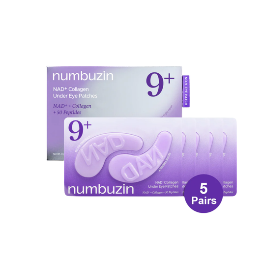 NUMBUZIN No.9 NAD+ Collagen Under Eye Patches deliver intensive care for tired and aging under-eye skin. Infused with Fish Collagen, NAD+, and 50 peptides, these hydrogel patches help improve firmness, hydrate deeply, and restore a youthful appearance. Caffeine and cooling components help depuff and soothe the under-eye area, while brightening ingredients target dullness and dark circles. Perfect for daily use or as a quick skin-refreshing treatment.