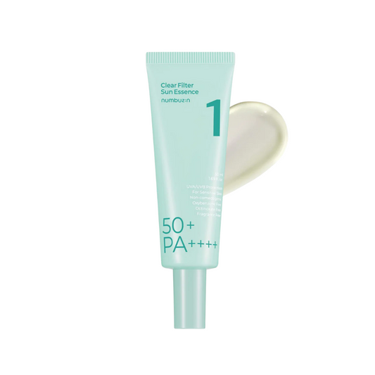 NUMBUZIN No. 1 Clear Filter Sun Essence is a lightweight and hydrating sunscreen enriched with 20.55% Licorice Root Water, 15% Centella Asiatica Extract, and 14.25% Houttuynia Cordata Extract to soothe and brighten the skin while offering SPF protection. This sun essence also contains a blend of Hyaluronic Acid derivatives to deeply hydrate and maintain the skin's moisture barrier. With Niacinamide to enhance radiance and Madecassoside to calm irritation, it delivers broad-spectrum sun protection while leav