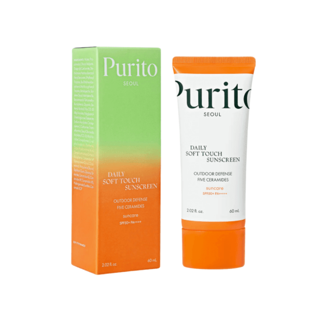 PURITO SEOUL Daily Soft Touch Sunscreen is a lightweight yet deeply nourishing moisturizer designed for everyday use. Enriched with Centella Asiatica Extract and Ceramides, it helps strengthen the skin barrier, soothe irritation, and lock in moisture. With added Panthenol for hydration and Tocopherol (Vitamin E) for antioxidant protection, this formula delivers a soft, non-greasy finish that leaves your skin feeling smooth, balanced, and protected all day.