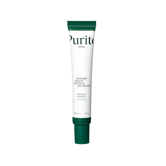 PURITO SEOUL Wonder Relief Centella Eye Cream is a gentle, moisturizing eye cream made to calm and care for the sensitive eye area. Enriched with Centella Asiatica Extract, Ceramide NP, Panthenol, Sodium Hyaluronate, Adenosine, and Peptides, it helps soothe dryness, support the skin barrier, improve elasticity, and soften the look of fine lines. Ideal for sensitive, dry, normal, combination, and tired-looking skin.