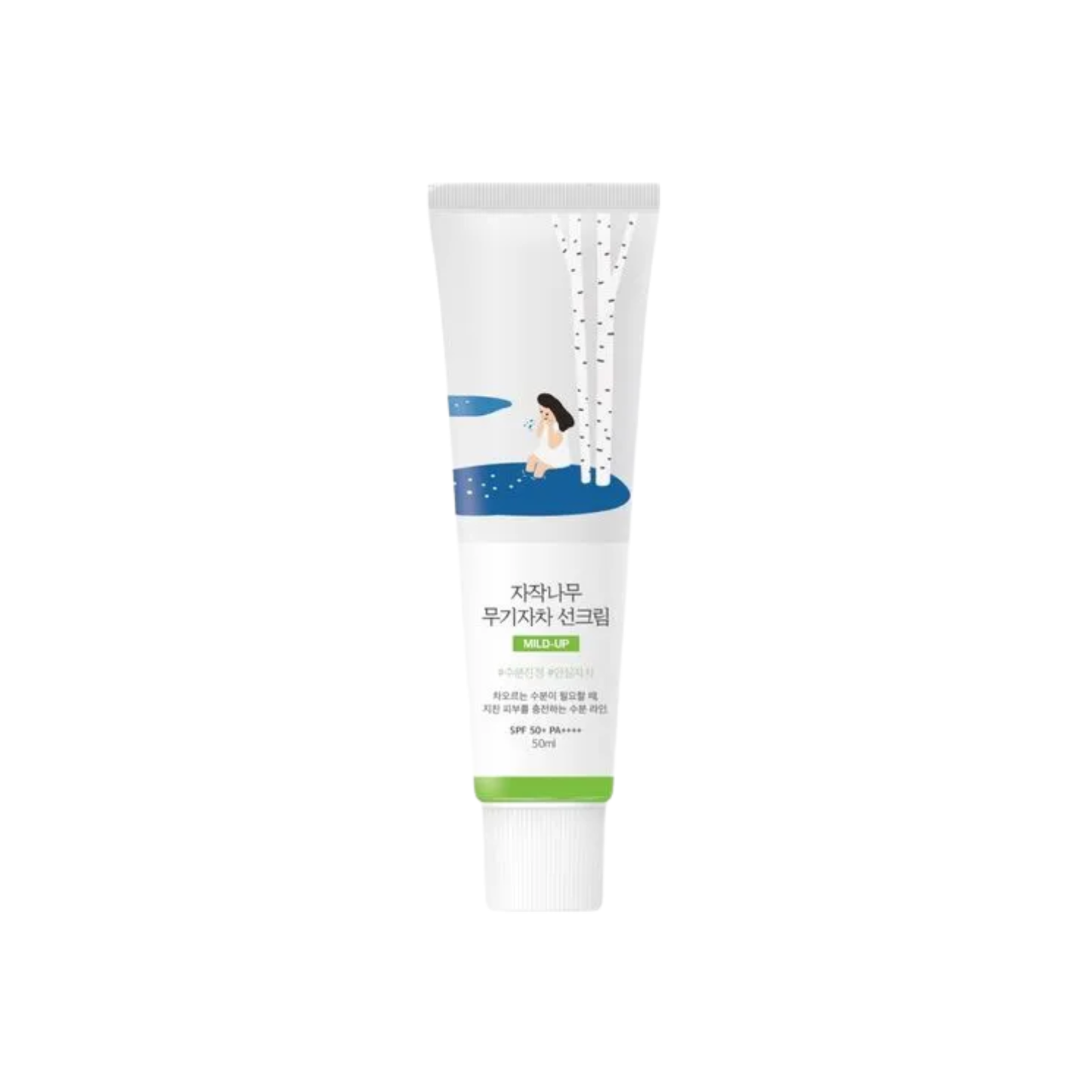 ROUND LAB Birch Juice Moisturizing Mild Up Sunscreen is a gentle mineral sunscreen that provides strong SPF 50+ PA++++ protection while keeping the skin hydrated and comfortable. Formulated with Zinc Oxide, Birch Juice, Sodium Hyaluronate, Hyaluronic Acid, Glyceryl Glucoside, Water Lily Extract, Tocopherol, and Ascorbic Acid, it helps protect the skin from UV rays while soothing dryness and irritation caused by sun exposure. The moisturizing cream texture feels soft on the skin without feeling heavy or stuf
