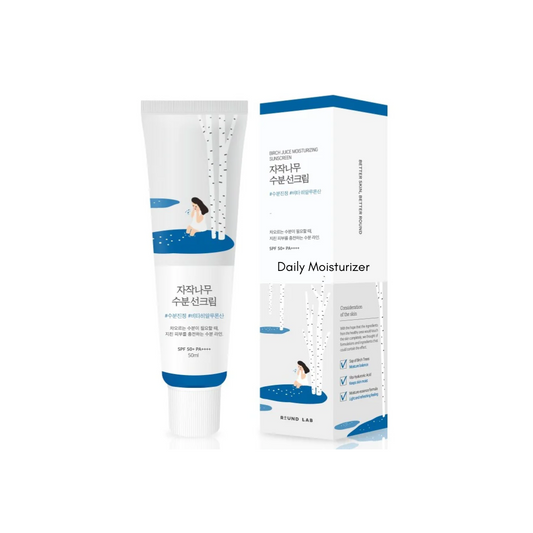 ROUND LAB Birch Juice Moisturizing Sunscreen delivers hydration and soothing care in a lightweight, refreshing formula. Infused with Birch Juice, Niacinamide, and Hyaluronic Acid, it nourishes the skin while supporting moisture balance. Enhanced with calming ingredients like Chamomile and Artemisia, it helps to soothe and smooth the skin, leaving it soft and revitalized. This gentle formula absorbs quickly for long-lasting hydration and comfort.