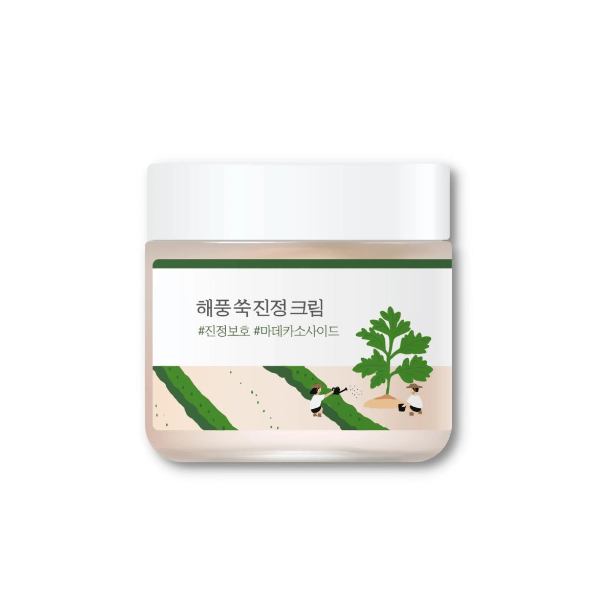 ROUND LAB Mugwort Calming Cream is a soothing moisturizer designed to calm and hydrate sensitive, irritated, or stressed skin. Formulated with Mugwort Extract, Centella Asiatica, and Madecassoside, it helps reduce redness, strengthen the skin barrier, and provide long-lasting moisture. Panthenol, Allantoin, and Cocoa Seed Extract nourish and soften the skin, while botanical extracts like Green Tea and Sage deliver antioxidant care. Its lightweight, refreshing texture absorbs easily, leaving the skin balance