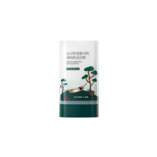 ROUND LAB Pine Calming Cica Airy Sun Stick is a lightweight chemical sun stick that provides strong SPF 50+ PA++++ protection for easy daily use and reapplication. Formulated with Pine Cica Activer™, ACZERO, β-Sitosterol, Centella Asiatica Extract, Hyaluronic Acid, Hydrolyzed Hyaluronic Acid, Green Tea Leaf Extract, Jojoba Seed Oil, Sunflower Seed Oil, and Willow Bark Extract, it helps soothe acne-prone skin, control excess oil, and keep the skin hydrated and comfortable. Its Air-Fence Technology creates a 