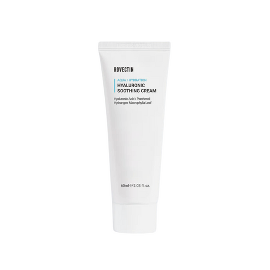 ROVECTIN Aqua Hyaluronic Soothing Cream delivers intense hydration and calming care for dry and sensitive skin. Powered by various forms of Hyaluronic Acid and Ceramide NP, it helps to strengthen the skin barrier and retain moisture. Enriched with plant-based ingredients like Chlorella Vulgaris and Hydrangea Macrophylla Leaf Extract, this lightweight cream soothes irritation and replenishes the skin. Ideal for sensitive and dehydrated skin types, it leaves your skin feeling soft, supple, and revitalized.