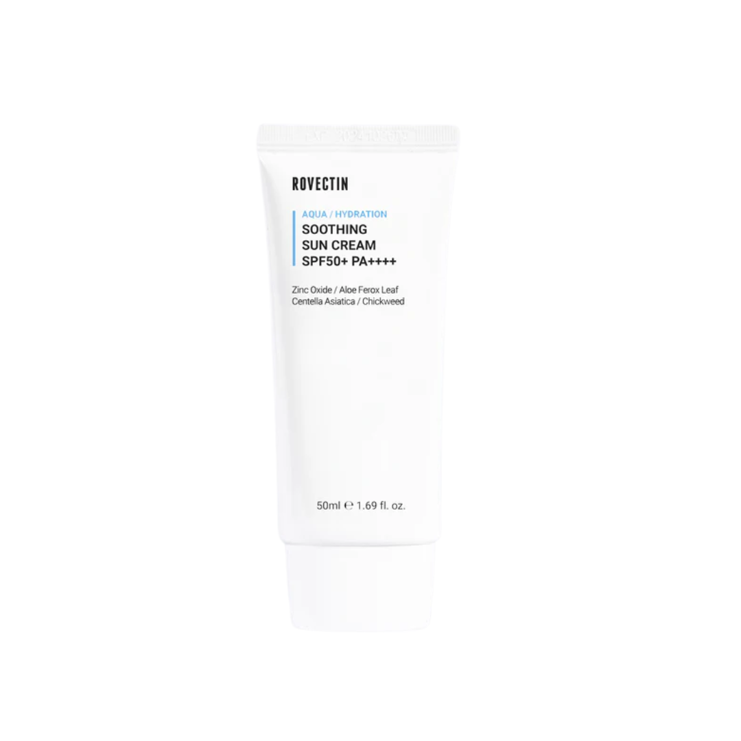 ROVECTIN Aqua Soothing Sun Cream is a lightweight, mineral sunscreen that provides broad-spectrum SPF protection while soothing and hydrating sensitive skin. Enriched with Zinc Oxide, Niacinamide, and Centella Asiatica, it shields against UV rays and calms inflammation. This formula absorbs quickly without a white cast, making it ideal for everyday use on all skin types, especially sensitive or acne-prone skin.