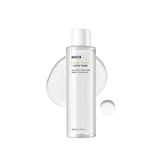 ROVECTIN Lotus Water Calming Toner is a gentle, hydrating toner formulated with Lotus Flower Water to soothe and refresh the skin. Enriched with a complex of Hyaluronic Acids, Xylitol, and Allantoin, it provides deep hydration, calms sensitivity, and helps maintain a healthy moisture balance. With added botanical extracts for extra nourishment, this lightweight toner leaves skin soft, smooth, and revitalized. Ideal for sensitive, dry, or irritated skin.