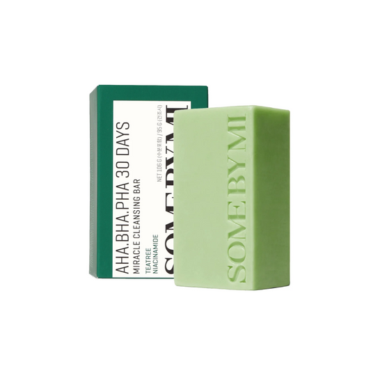 SOME BY MI AHA, BHA, PHA 30 Days Miracle Cleansing Bar is a clarifying soap bar formulated to gently exfoliate and purify troubled skin. Enriched with AHA, BHA, PHA, and Tea Tree Leaf Oil, it works to remove dead skin cells, control excess oil, and reduce breakouts. With added Centella Asiatica Extract and plant-based oils, it helps calm irritation and support a healthy skin barrier. Suitable for oily and acne-prone skin types.