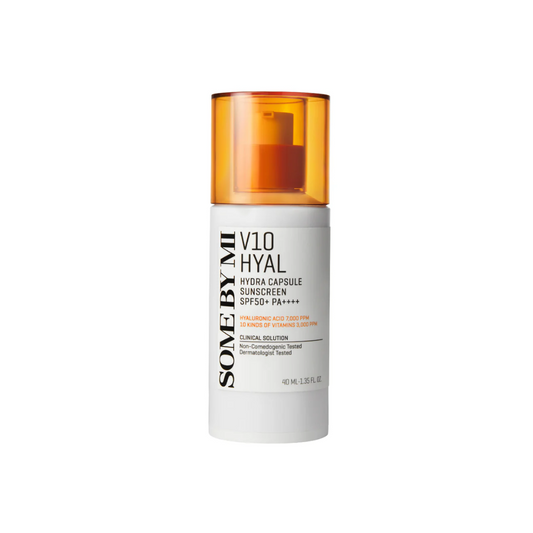 SOME BY MI V10 Hyal Hydra Capsule Sunscreen provides powerful sun protection while deeply hydrating the skin. Enriched with 10 types of vitamins, including Niacinamide, Biotin, and Ascorbic Acid, this sunscreen brightens and revitalizes the complexion. Sodium Hyaluronate and Hyaluronic Acid work together to lock in moisture, leaving the skin soft and supple. Lightweight and non-greasy, it offers a smooth, dewy finish, making it ideal for daily wear. Perfect for those seeking a multitasking sunscreen that no