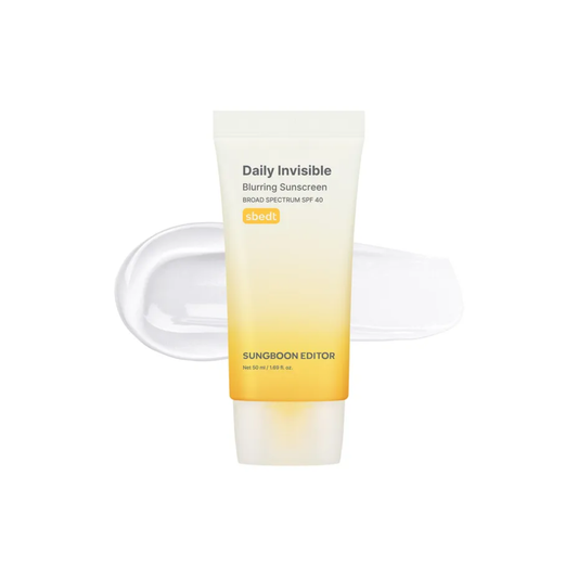 SUNGBOON EDITOR Daily Invisible Blurring Sunscreen is a lightweight SPF40 sunscreen designed to protect the skin while creating a smooth, pore-blurring finish. The transparent formula blends into all skin tones with no white cast and works like a primer, helping skin look soft, even, and naturally refined. Enriched with Niacinamide, Glutathione, Panthenol, Tocopherol, Sunflower Seed Oil, Centella Asiatica Extract, and multiple forms of Hyaluronic Acid, it helps hydrate, brighten, and support the skin barrie