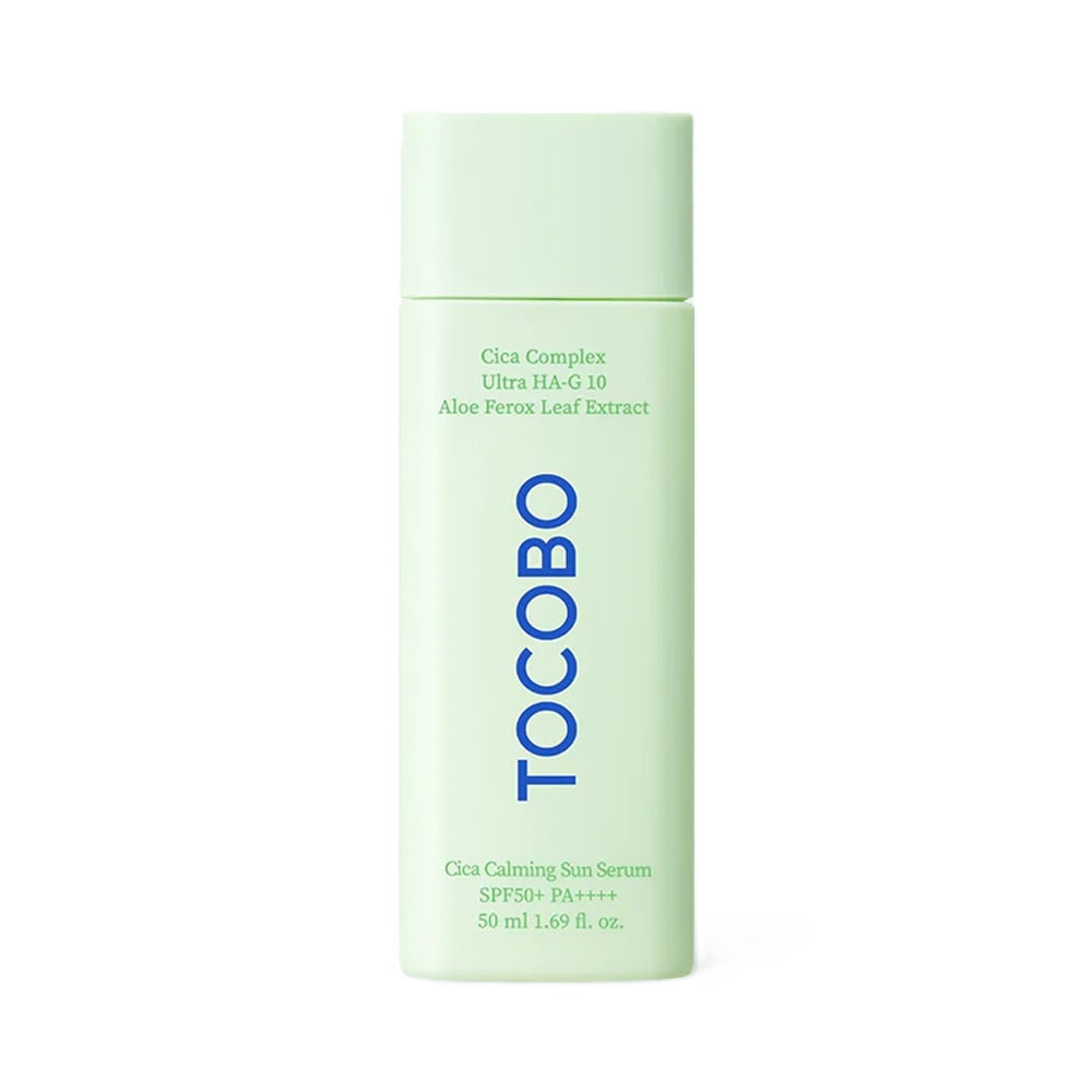 TOCOBO Cica Calming Sun Serum is a lightweight, soothing sunscreen that offers strong UV protection while calming and hydrating the skin. Enriched with Centella Asiatica extracts and Aloe Vera, it helps to soothe sensitive skin while providing deep hydration through a blend of multiple Hyaluronic Acid types. With added Niacinamide for brightening and anti-aging benefits, this sun serum is perfect for daily use, leaving the skin protected, moisturized, and refreshed without a greasy finish.