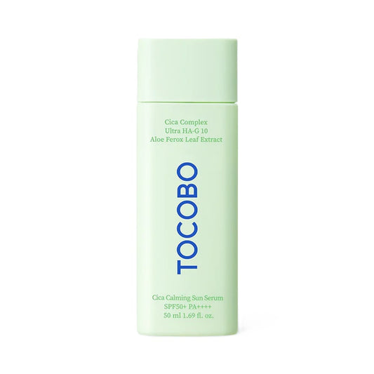 TOCOBO Cica Calming Sun Serum is a lightweight, soothing sunscreen that offers strong UV protection while calming and hydrating the skin. Enriched with Centella Asiatica extracts and Aloe Vera, it helps to soothe sensitive skin while providing deep hydration through a blend of multiple Hyaluronic Acid types. With added Niacinamide for brightening and anti-aging benefits, this sun serum is perfect for daily use, leaving the skin protected, moisturized, and refreshed without a greasy finish.