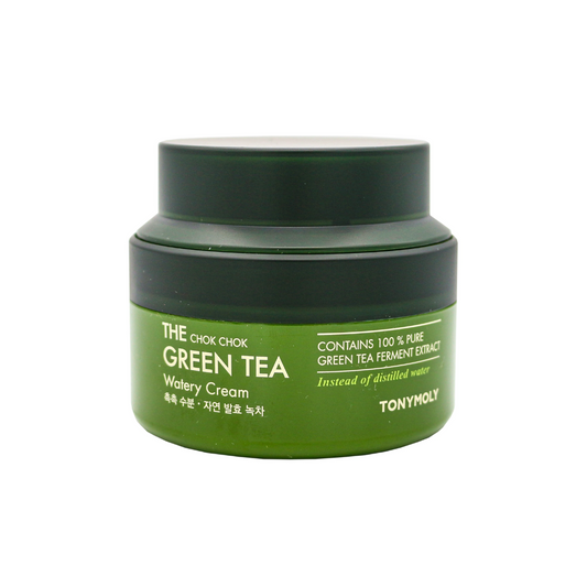 TONYMOLY The Chok Chok Green Tea Watery Moisture Cream provides lightweight yet long-lasting hydration in a refreshing gel texture. Powered by Green Tea Extract, it delivers antioxidants to protect and revitalize the skin while keeping it calm and balanced. With soothing Allantoin and brightening Vitamin C Derivative, this cream helps improve skin tone and leaves the complexion smooth, soft, and healthy-looking.