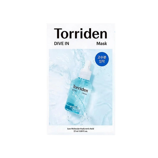 TORRIDEN DIVE-IN Low Molecule Hyaluronic Acid Mask is a deeply hydrating sheet mask designed to replenish and soothe tired skin. Infused with five types of Hyaluronic Acid, it delivers moisture deep into the skin for a plump and supple finish. Enriched with Panthenol, Allantoin, and Chamomile Extract, it calms irritation while supporting a healthy skin barrier. Lightweight and refreshing, this mask leaves the complexion soft, smooth, and glowing.